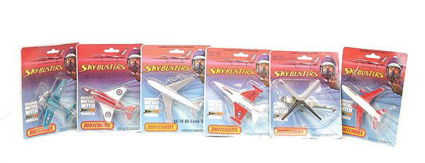 Matchbox Sky-Busters - A Group of 6: Matchbox - Sky-Busters group of 6 to include No.SB10 "Air Force One" - white, blue, silver, No.SB24 General Dynamics - white, red, blue, No.SB20 Helicopter "US Army" - military green, black, No.SB15 P
