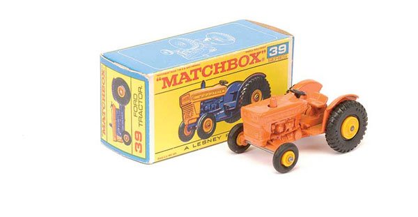 Matchbox No.39c Ford Tractor: Matchbox Regular Wheels - No.39c Ford Tractor - orange body with short exhaust stack - Near Mint to Mint (one rear tyre loose) in Excellent type F box.