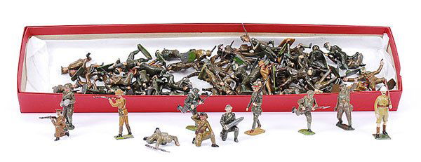 Britains & Similar, Khaki Infantry: Britains & Similar, Khaki Infantry etc, comprising: a quantity of the above from various sets & issues [includes both pre/post war examples of RA Gunners, Drivers, Infantry in Gasmasks, Foreign Infant