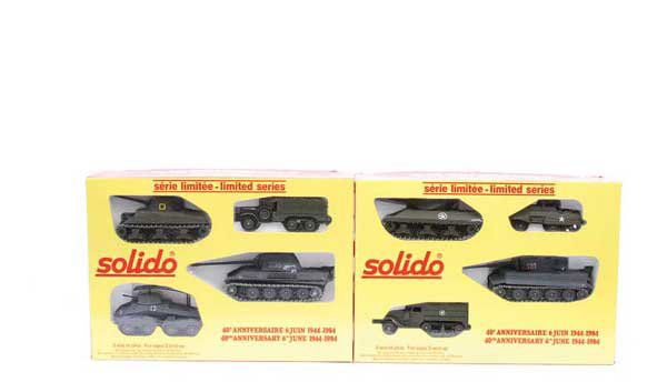 Solido - 40th Anniversary Military Gift Sets x 2: Solido a pair of 40th Anniversary Military Gift Sets. Lot comprises Set A & Set B, to commemorate the 40th Anniversary of the 6th June 1944 - 1984, each set comprises 2 x Tanks, Armoured Vehicles and