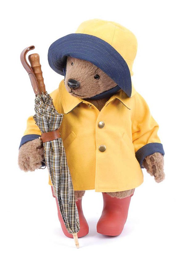 R. John Wright - Rainy Day Paddington: R. John Wright - Rainy Day Paddington, 2002, LE 130/500, brown alpaca, fully jointed bear, umbrella included, tag to bottom, certificate, Mint in Near Mint presentation box, 14.5"/37cm.