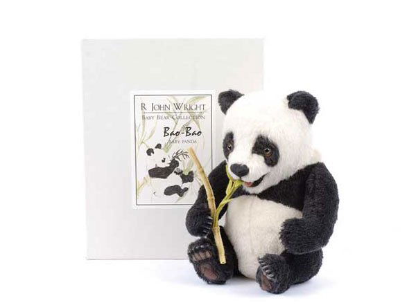 R. John Wright - "Bao-Bao" Panda: R. John Wright - "Bao-Bao" Panda from the Baby Bear Collection, 2000, LE 451/500 pieces exclusive to Precious Things, black and white alpaca, fully jointed, tags to bottom, certificate, presentation b
