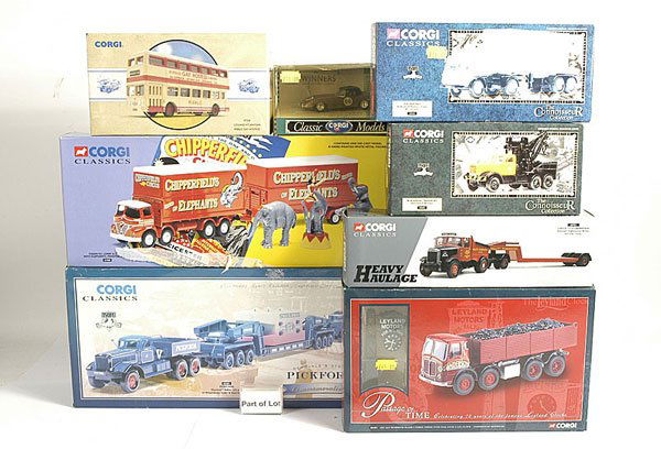 Corgi Classics - A Group of Commercials: Corgi Classics a group of 1/50th scale Commercials. To include Silbermann Scammell Highwayman Tractor and Low Loader Trailer, Passage of Time AEC Tipper, Chipperfields Mickey Mouse Foden Elephant Lorr