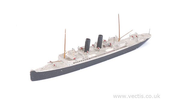 Bassett-Lowke Cross Channel Ferry TSS "Biarritz": Bassett-Lowke wooden Warterline Ship Cross Channel Ferry TSS "Biarritz". Built to 1/1200th scale with black hull, white and grey superstructure, 2 black funnels, 2 masts, with Bassett-Lowke label to b