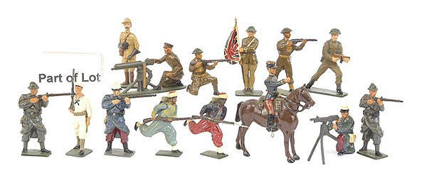 Britains, John Hill, Crescent - Khaki Infantry: Britains, John Hill, Crescent & Similar Makers, comprising: a quantity [90+] of Khaki Infantry types [includes Belgian's & New Zealander's], Medical types & European Infantry types, includes Colour Be