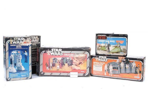 Palitoy/Kenner Star Wars Vehicles and Playsets: Palitoy/Kenner Star Wars Return of the Jedi vehicles and playsets: (1) Palitoy Imperial Troop Transporter; (2) Kenner Creature Cantina Action Playset; (3) Kenner TIE Interceptor vehicle; (4) Kenner B-
