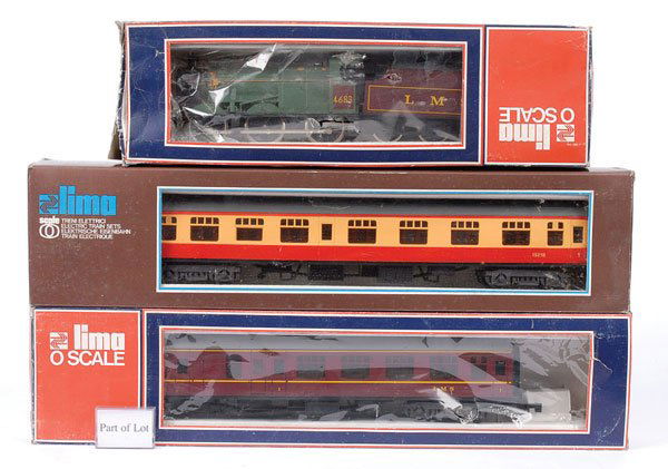 Lima 0-6-0 Loco & Tender No.4683 & Others: Lima O Gauge 0-6-0 Loco and Tender No.4683, 2-rail Electric. Loco has been repainted in green and black. Fair to Good boxed, box Poor. Also included with this lot are Lima O Gauge Coaches including LM