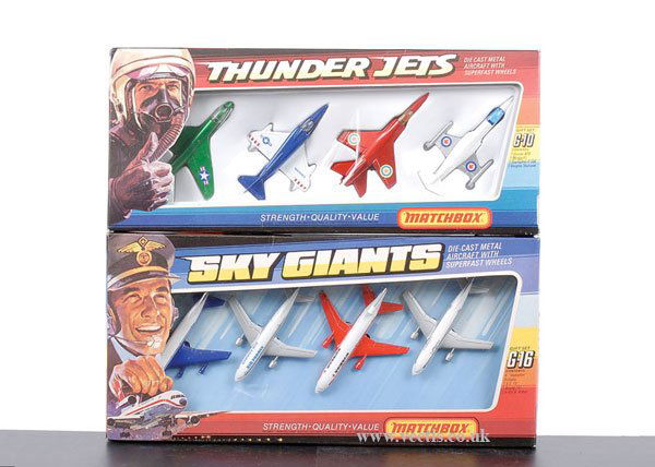 Matchbox G10 Thunderjets Sky-Busters Gift Set: Matchbox Superfast No.G10 Thunderjets Sky-Busters Gift Set and No.G16 Sky-Giant Gift Set - both contain 4 models each - conditions are Near Mint to Mint in Excellent to Near Mint window boxes (small t
