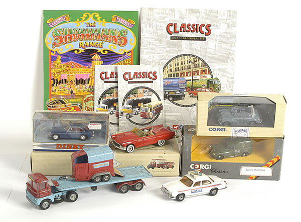 Corgi Classics & Other Models: Corgi Classics and other models - box models comprise Cumbrian Set, Morris Minor Convertible and Post Office Van, together with a Dinky MG BGT - Near Mint to Mint in Good to Excellent packaging. Boxed