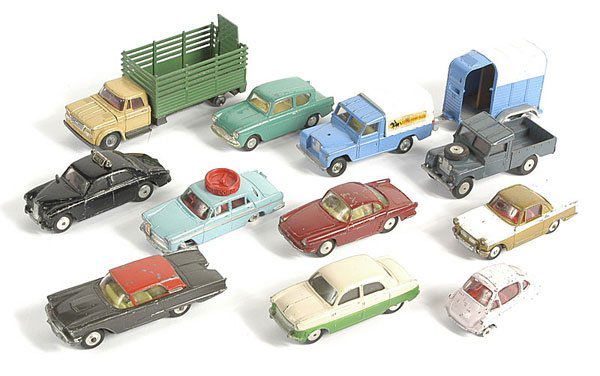 Corgi and Spot-on - A Group of Unboxed: Corgi and Spot-on a mixed group of unboxed. To include Corgi Toys Ford Consul - light grey upper and green lower body, Riley Pathfinder Police Car, Austin A60 Learner School Car, Ford Thunderbird - da