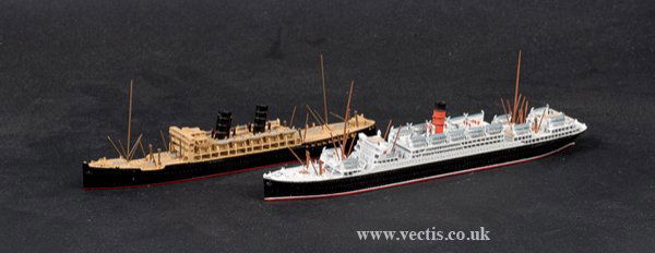 Albatross - A Pair of Cargo Ships: Albatross Waterline Ship Models built to 1/1250th scale a pair of Cargo Ships including - (1) SS "Cynthia" with black and white Superstructure, single red and black funnel and (2) SS "Cormorin" with b