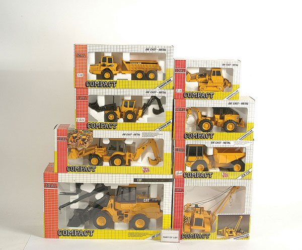 Joal - A Group of Construction Vehicles: Joal a mixed group of Construction Vehicles. To include No.387 Caterpillar CAT IT18F 4-wheel Loader with various attachments, No.C591 Caterpillar Pipe Layer, No.231 Volvo BMA25 Articulated Tractor and