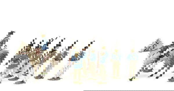 Timpo - West Point Cadets: Timpo - West Point Cadets - mounted Officer on grey horse - 2 Officers standing with one hand behind back - Officer marching with sword - 1 Cadet marching at the slope - 4 x at the present - side drum