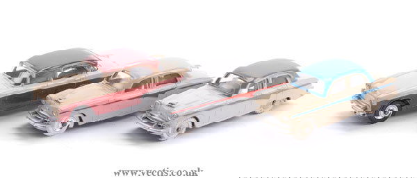 Dinky Austin A105 & Others: Dinky Austin and Humber Cars. (1) Austin A105 - cream including ridged hubs, mid blue roof and side flashes, white knobbly tyres, (2) Austin A105 - light grey, red side flash, white knobbly tyres on s