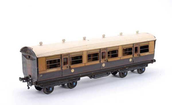 Bing/Bassett-Lowke All 1st Side Corridor Coach: Bing for Bassett-Lowke Gauge 1 1921 Series all 1st LNWR Side Corridor Coach. Sides are Fair to Good, roof is Fair.