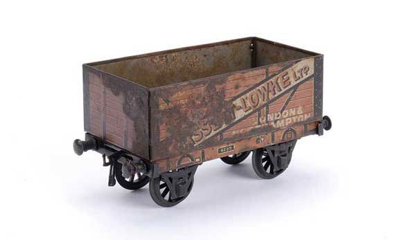 Carette/Bassett-Lowke "BASSETT-LOWKE" Open Wagon: Carette for Bassett-Lowke Gauge 1 "BASSETT-LOWKE LTD" Model Engineers London and Northampton Open Wagon. Condition generally Fair to Good.