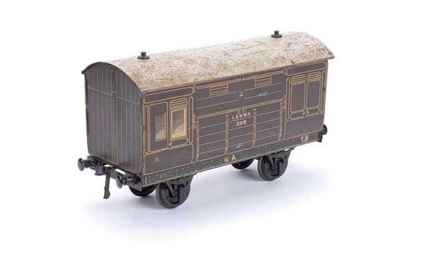 Carette/Bassett-Lowke L&NWR Horse Box: Carette for Bassett-Lowke Gauge 1 L&NWR Horse Box running number 329. Sides are generally Good, roof Fair.