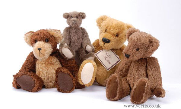 4 x Mohair Artist Bears: Four mohair artists bears: (1) Tulip Bears Amos, brown and beige mohair, 12"/31cm; (2) Anobel Bears Michael, brown mohair, 12"/31cm; (3) Bear Helene Tobias, golden mohair, 12"/31cm; (4) Tulip Bears He