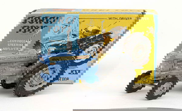Corgi No.67 Ford 5000 Super Major Tractor: No.67 Ford 5000 Super Major Tractor - blue, grey, silver trim, driver - Mint in Excellent blue and yellow carded box - nice example with correct folded instruction sheet.