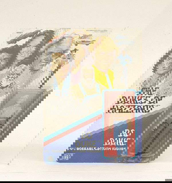 Trafalgar Toys "Dukes of Hazard" Bo Duke Figure: Trafalgar Toys No.9010 "The Dukes of Hazard" - Bo Duke 3.5" poseable Action figure - brown, blue, black - Mint on Good Plus presentation blister pack.