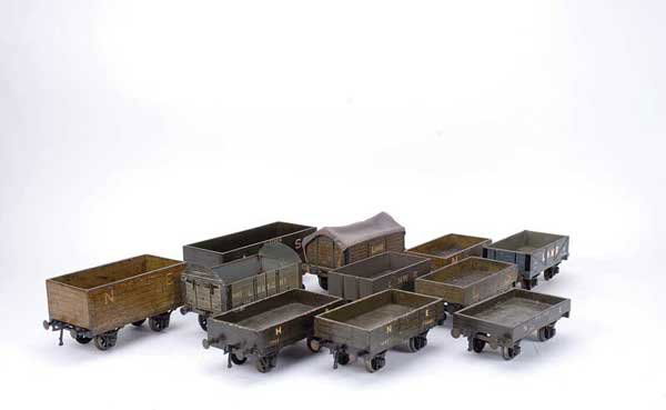 Bassett-Lowke & Other Gauge 1 Wagons: Bassett-Lowke and other commercially produced Gauge 1 Wagons consisting of NE Open x 3, LNWR Open x 2, LMS Open x 2 and a Carette for Bassett-Lowke LB & SCR (London Brighton & South Coast Railway) Ope