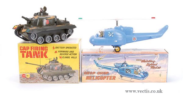 Marx Toys Cap Firing Tank and RAF Helicopter
