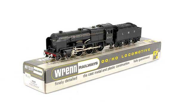 Wrenn W2293 (ins) 4-6-0 No.6141 "Caledonian": Wrenn W2293 (ins) 4-6-0 LMS unlined black livery Royal Scot Class Loco No.6141 "Caledonian", condition Near Mint to Mint in Excellent to Excellent Plus box with base stamped 90314.