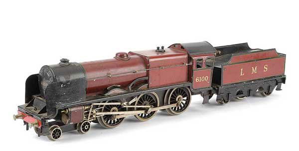 Bassett-Lowke 0-6-0 "ROYAL SCOT", LMS Maroon: Bassett-Lowke O Gauge 0-6-0 Loco and Tender "ROYAL SCOT" LMS maroon No.6100, control Clockwork. Overall condition is generally Good to Good Plus.