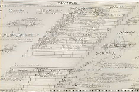 Dinky Meccano Original Factory Drawing.: Meccano Original Factory Drawing Office Clear Acetate Assembly Drawing for Monteverdi 375 Job No.64290 dated 14/06/69.