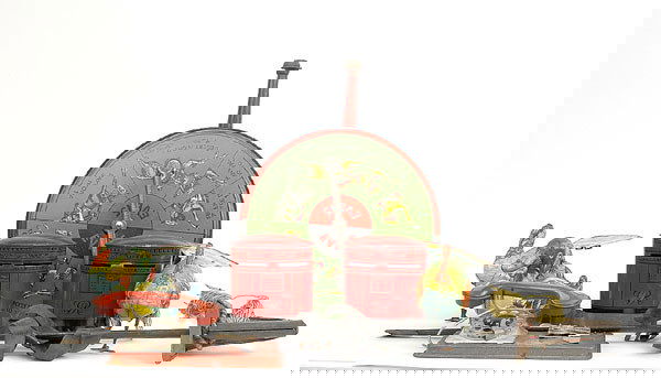 Various manufacture An assorted group: An assorted group - lot comprises 2 x GR Post Office pillar box style savings bank, tinplate bugle, "The Handicap Race Game", reliable series (made in England) tinplate sword and scabbard, tinplate cl