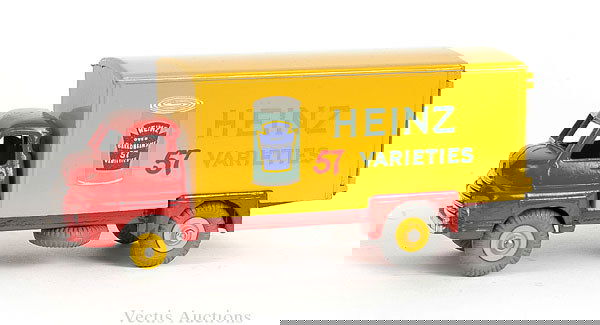 Dinky Big Bedford Van "Heinz 57 Varieties": Big Bedford Van "Heinz 57 Varieties" - baked bean tin logo, red cab and chassis, yellow van body and Supertoy hubs - Near Mint bright example.