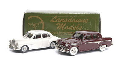 Lansdowne Models - 2 x No.12 1958 Austin A105: Lansdowne Models - a pair (1) No.12 1958 Austin A105 Westminster Vanden Plas - maroon, light tan interior, (2) No.3 1956 MG Magnet Z Series - light grey, burgundy interior - Mint in Excellent packagin
