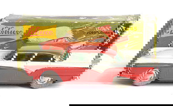 Schuco - Micro-Racer 1045 - Ford Custom 300: Schuco - Micro-Racer 1045 - Ford Custom 300 - red lower body and roof - cream upper body - green tinted plastic windows - plated radiator and bumpers - Very Good - minor marks above rear bumper - cont