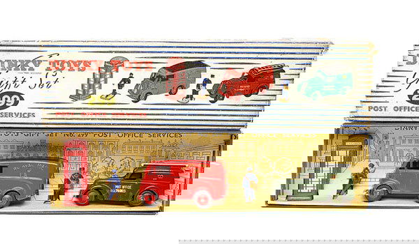 Dinky Gift Set No.299 Post Office Service: Dinky Gift Set No.299 Post Office Service containing No.260 Royal Mail Morris Van, No.261 GPO Telephones Van, No.750 Call Box, Messenger & Postman - generally Excellent to Near Mint, inner card stand