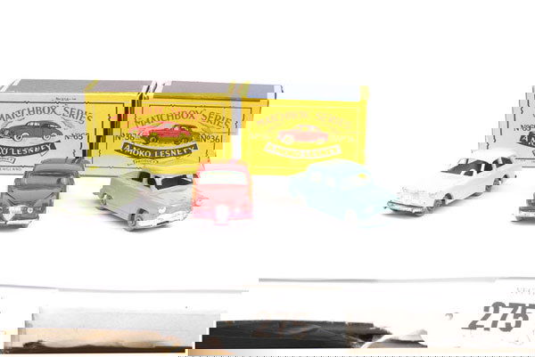 Matchbox No.57a Wolseley 1500: Matchbox Regular Wheels - No.57a Wolseley 1500 - pale green, silver trim, grey plastic wheels, crimped axles - Excellent in Good Plus to Excellent Moko box (minor tears to end flaps), No.36a Austin A5