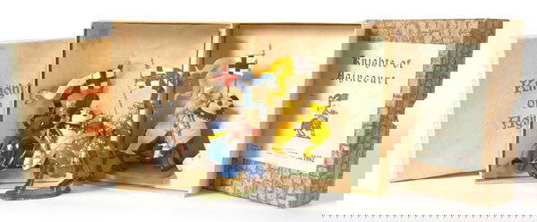 Britains - Knights of Agincourt: Britains - Knights of Agincourt - First & second issues, comprising: Set 1660 - Knight with sword in later cream box, Set 1661 - Knight charging with levelled lance 1 in early stone pattern box & 1 in