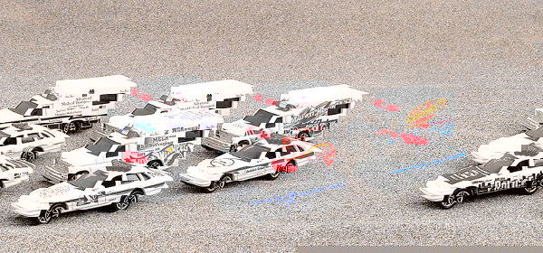 Matchbox - 8 x Code 3 Promotional Superfast: Matchbox - a group of 8 promotional Code 3 issue Superfast to include, (1) Ford Crown Victoria "Police" - Great Strides - white, blue, red roof light, (2) same as (1) but "Jonelles Crown Vic Page", (3