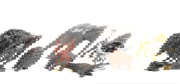 Britains and other makers, Zoo Series: Britains and other makers, Zoo Series, comprising: Bison, Elephant, Baby Rhino, Small Crocodile, Lion, Lioness, Ostrich, 2 x Eland Bulls, 2 x Warthogs, Baby Elephant, Ibex, Standing Polar Bear, 3 x Ba