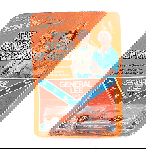 Ertl No.1581 "The Dukes of Hazard" General Lee: Ertl No.1581 1/64th scale "The Dukes of Hazard" General Lee Dodge Charger - orange, black interior - Near Mint in poor blister pack.