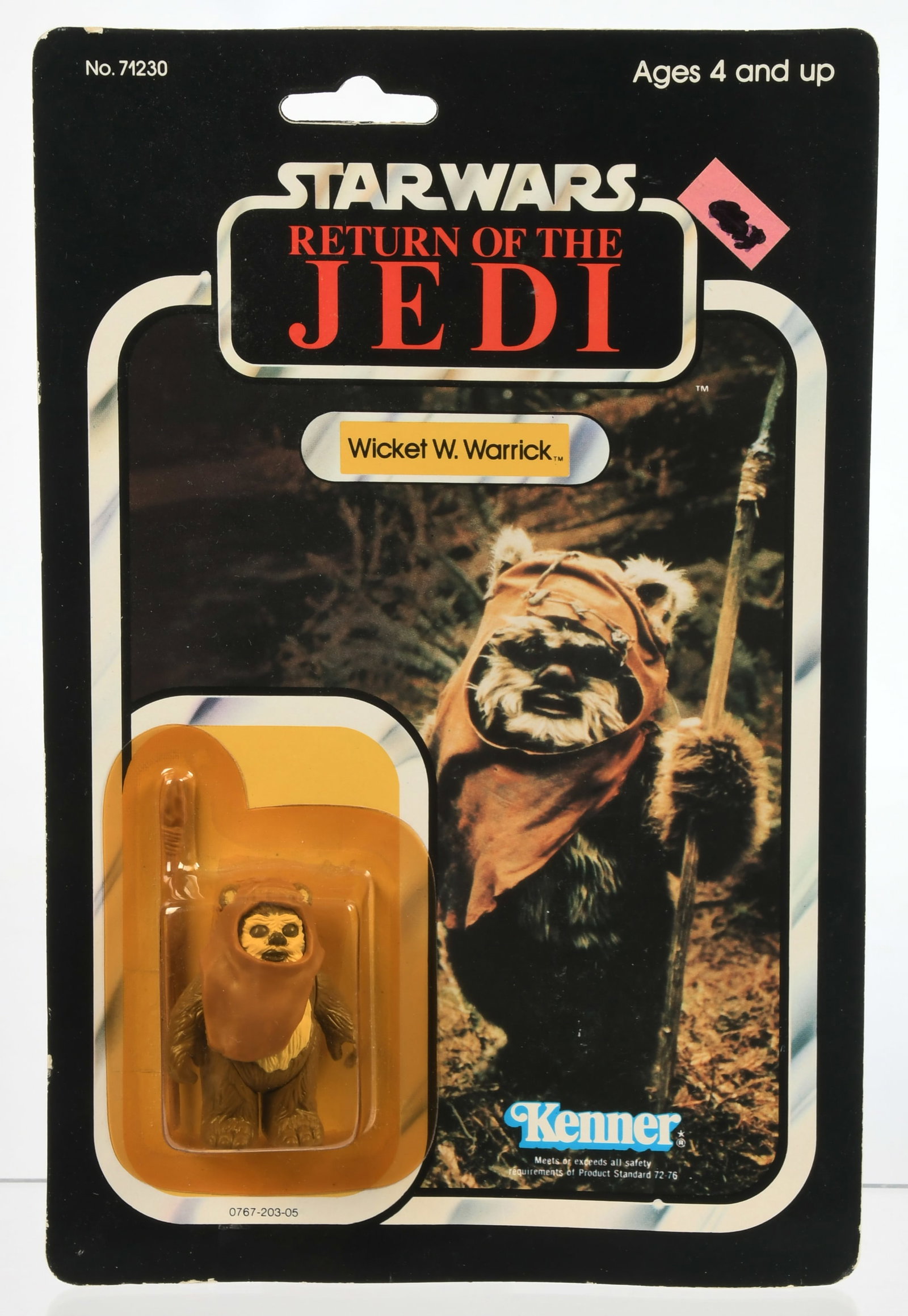Kenner Star Wars Wicket W. Warrick ROTJ 77A. Condition Good to Good Plus: Kenner Star Wars Wicket W. Warrick ROTJ 77A. Condition Good to Good PlusBubble is yellowed, card has waving.?