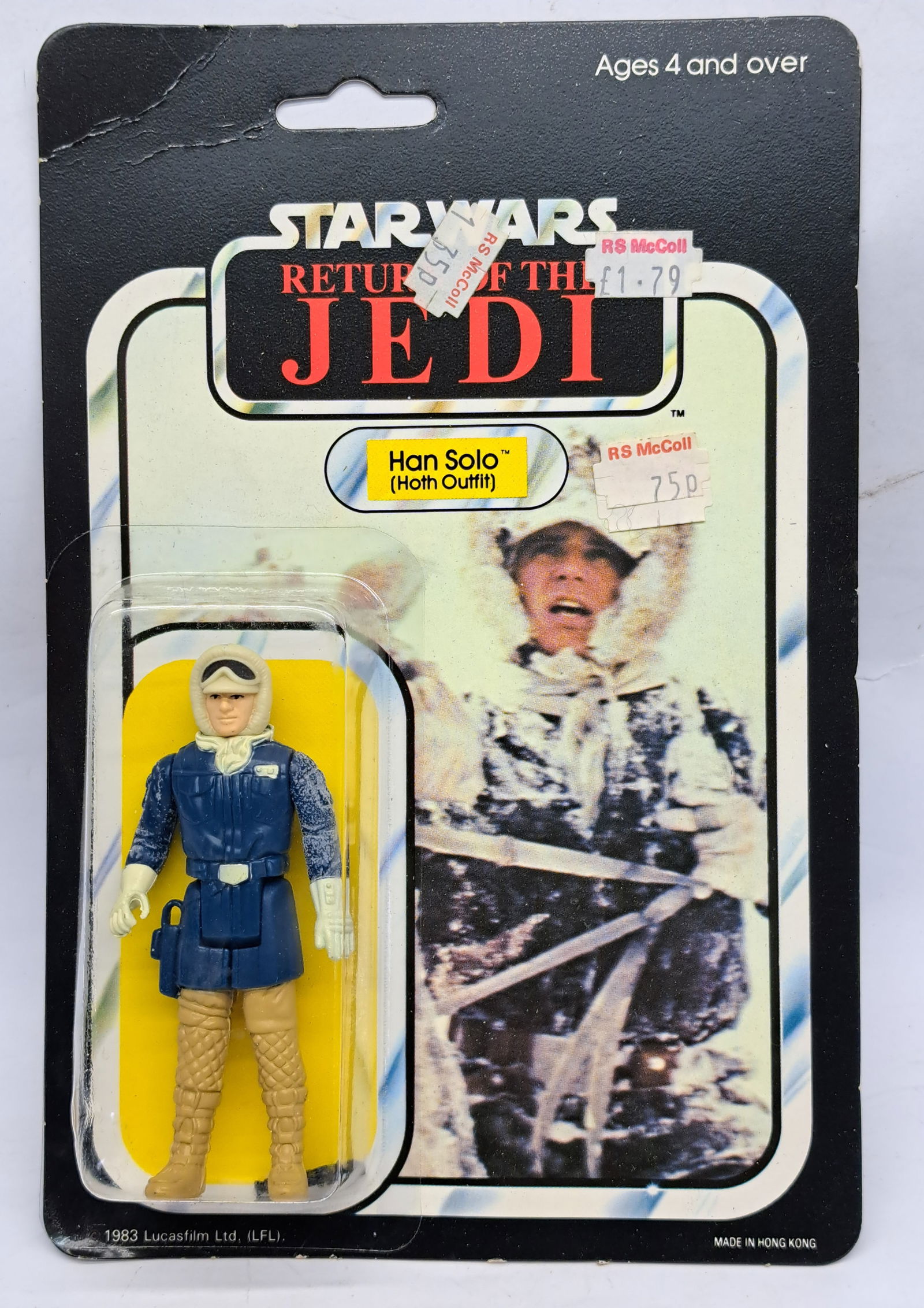 Palitoy Star Wars vintage Han Solo (Hoth Outfit) ROTJ 65D clear bubble with minor creasing (1 of 3)