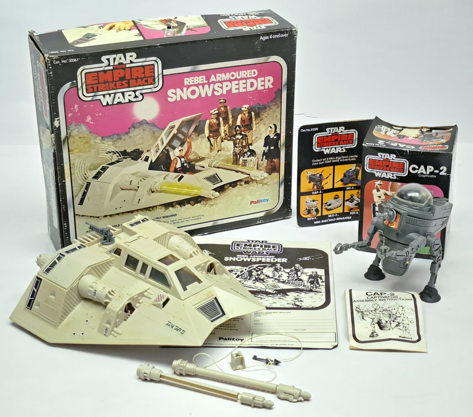 Palitoy Star Wars vintage The Empire Strikes Back Snowspeeder and CAP-2 mini-rig: Palitoy Star Wars vintage The Empire Strikes Back Snowspeeder and CAP-2 mini-rig, both Good, Complete, with instructions, within Good open packaging. See photo. 