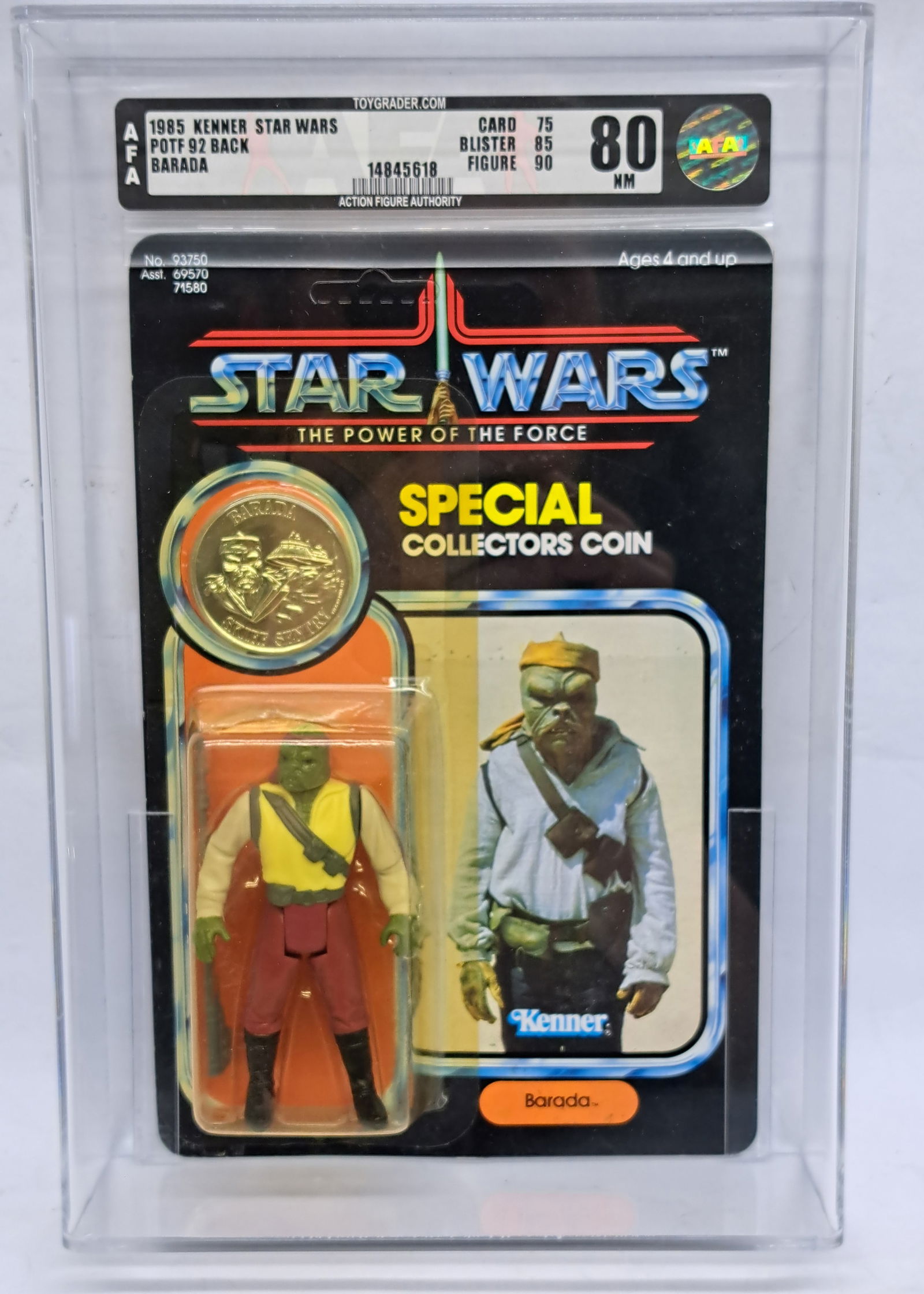 Kenner Star Wars Power of the Force Barada 92A AFA Graded 80NM unpunched Card 75 Blister 85 Figur... (1 of 3)