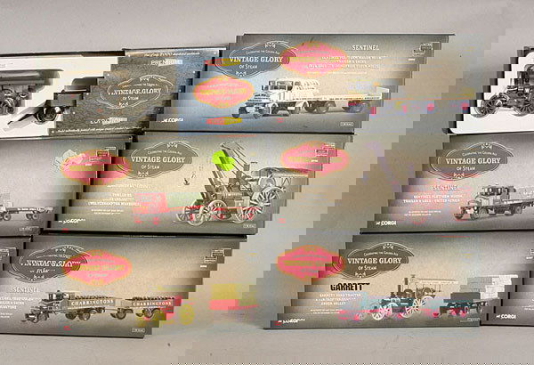 Corgi Classics Vintage Glory of Steam Series: Corgi Classics Vintage Glory of Steam Series. To include No.80009 Sentinel Dropside Wagon and Trailer, No.80108 Fowler B6 Crane Engine, No.80307 Garrett Road Tractor and Trailer with Load plus others