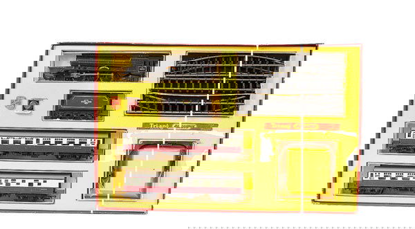 Triang Railways R3A Passenger Train Set: Triang Railways R3A Passenger Train Set comprising 4-6-2 BR black "Princess Victoria", 2 x crimson and cream Coaches, oval of Series 3 track, empty oil bottle, and plastic Triang OO/HO badge, extra it