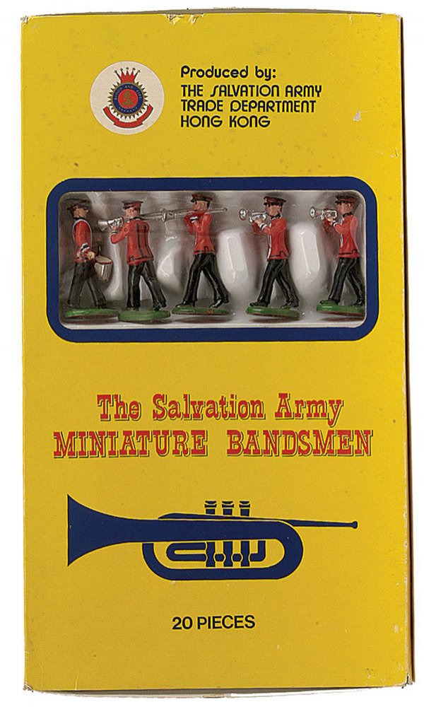 Salvation Army Bandsmen: Salvation Army Bandsmen - as produced by The Salvation Army Trade Department in Hong Kong - comprising of 20 x plastic Marching Bandsmen playing various instrumentation - based upon the Wend-al figure