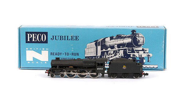 Peco NL-21 4-6-0 Jubilee No.45553 "Canada": Peco NL-21 4-6-0 BR black Jubilee Class Loco No.45553 "Canada", complete with alternative single chimney and alternative name and number transfer sheet, condition Excellent Plus to Near Mint in Excell