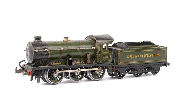 Bing/Bassett-Lowke 0-6-0 Loco & Tender No.4460: Bing for Bassett-Lowke 0-6-0 Loco and Tender GWR green No.4460, Clockwork. Good. Tender is Good Plus.