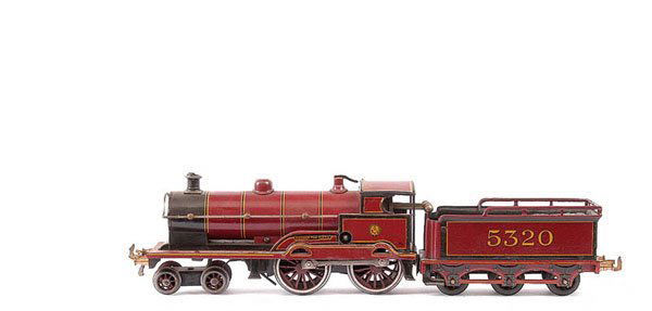 Bassett-Lowke 4-4-0 Loco & Tender "George V": Bassett-Lowke o Gauge 4-4-0 Loco and Tender LMS maroon "George V" No.5320, Clockwork. Good Plus.
