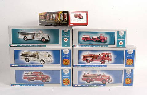Corgi Classics - American Fire Engines: Corgi Classics - group of American Fire Engines. To include, No.US52307 Mack B Series Pumper "Texaco", No.US50502 Seagrave Anniversary Pumper "Tampa Florida", Heroes Under Fire Series No.US50504